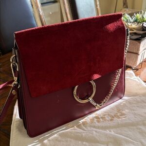 Chloe Burgundy Suede and Leather Handbag